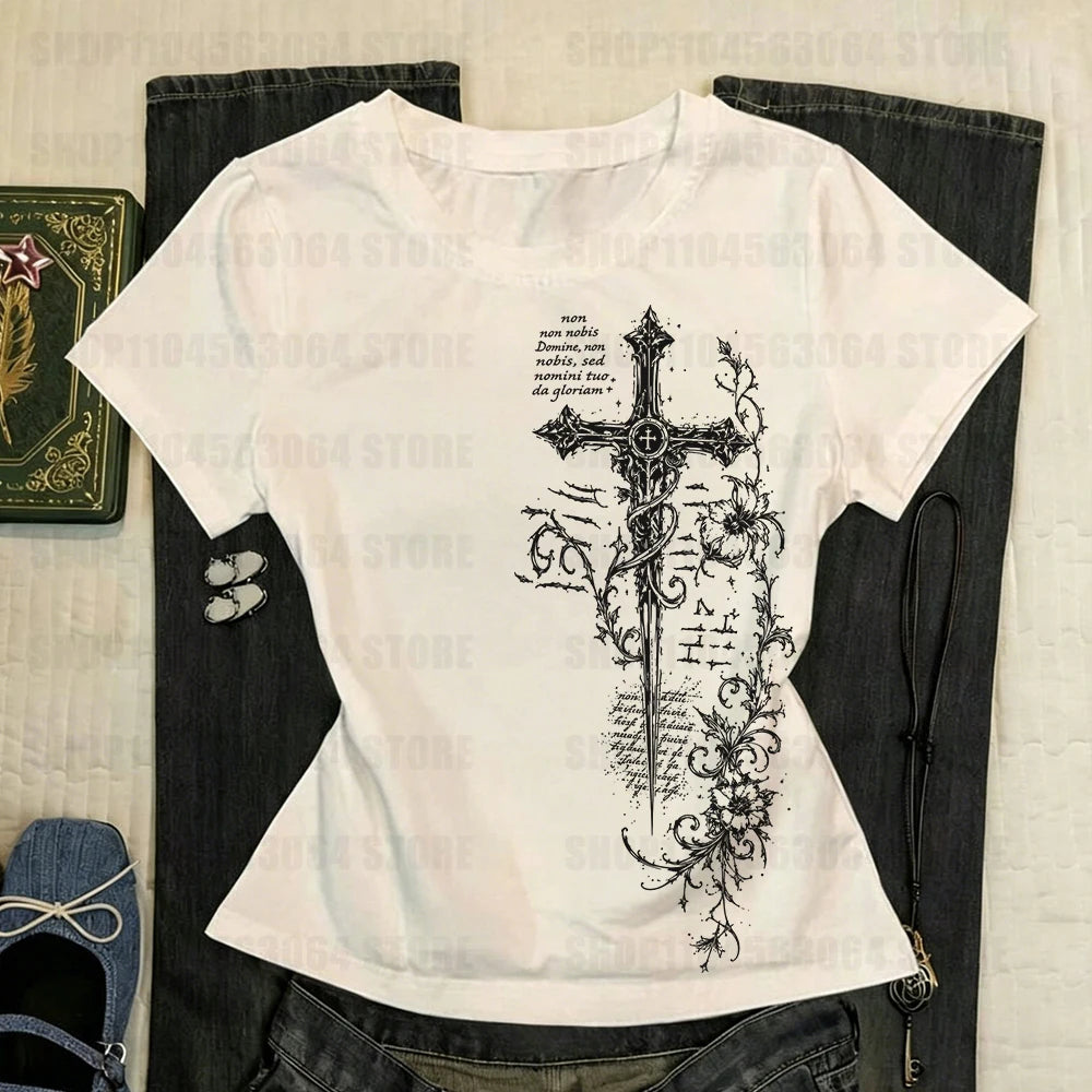 Girl Woman Clothes for Women 90s Vintage Clothes Emo Kawaii Japanese Y2k Tops T-shirt Kpop Female Clothing Crop Top