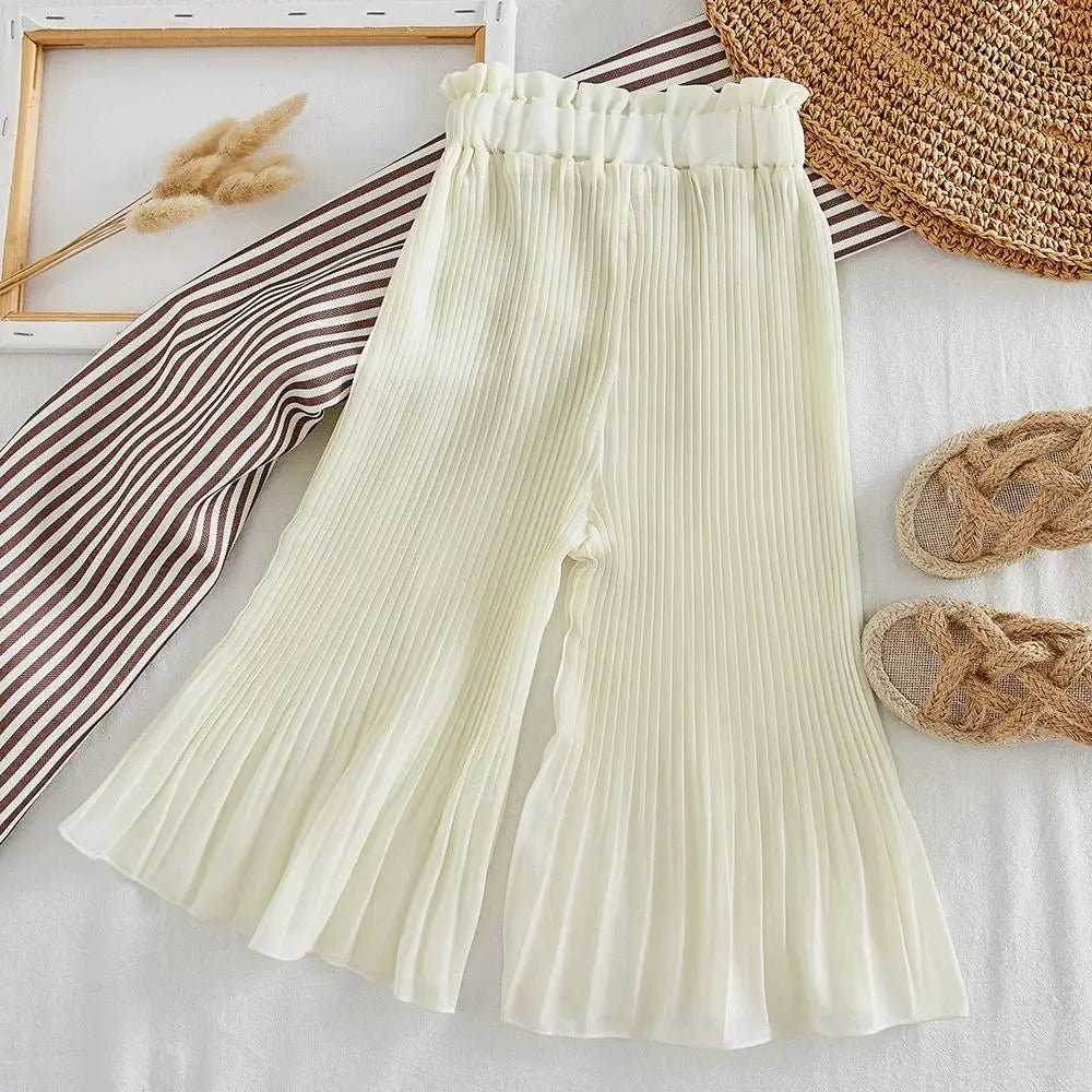 Girl's Clothing Summer 2025 Kids Clothes Suspenders Ruffles Tank Top+Wide Leg Pants 2 Pieces Outfit Set Casual Cute Baby Clothes