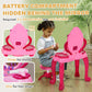 Kids Vanity Set with Mirror and Stool, Light and Sound, 15 Accessories, Pink