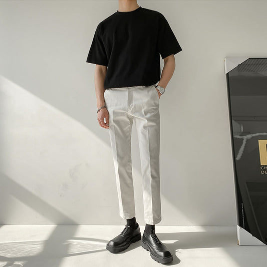 Men''s Loose Solid Color T-shirt Men''s Short Sleeve Fashion Brand Hong Kong Style Men''s Casual Top Summer Thin Cotton