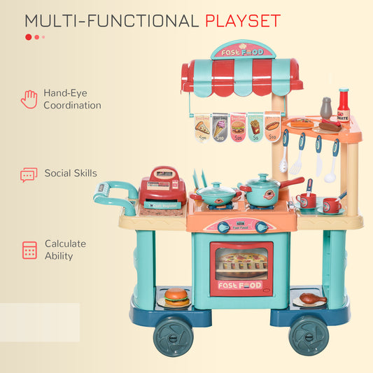 Kids Kitchen Food Stand with Play Food, Cashier Register, Accessories Ages 3-6