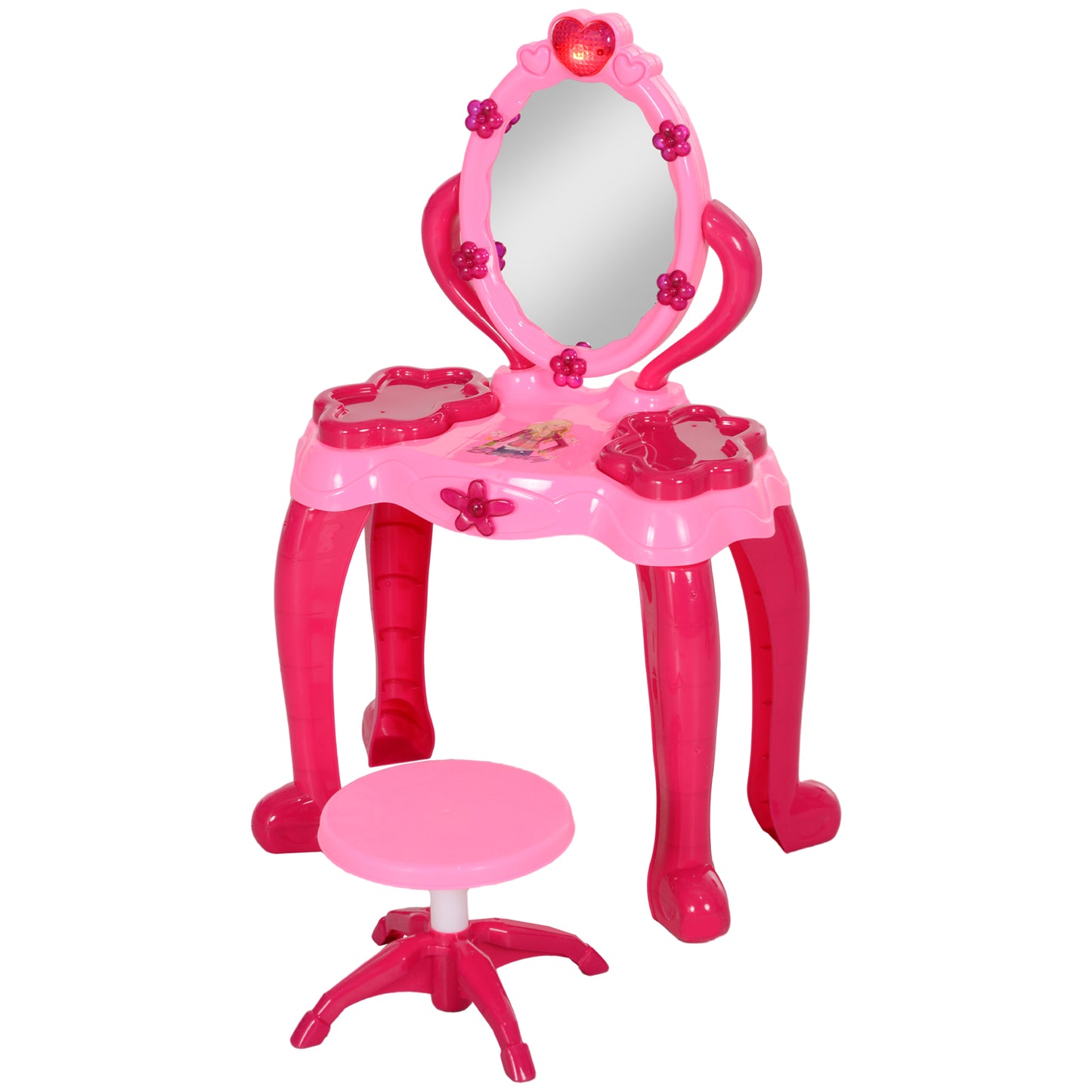Kids Vanity Set with Mirror and Stool, Light and Sound, 15 Accessories, Pink
