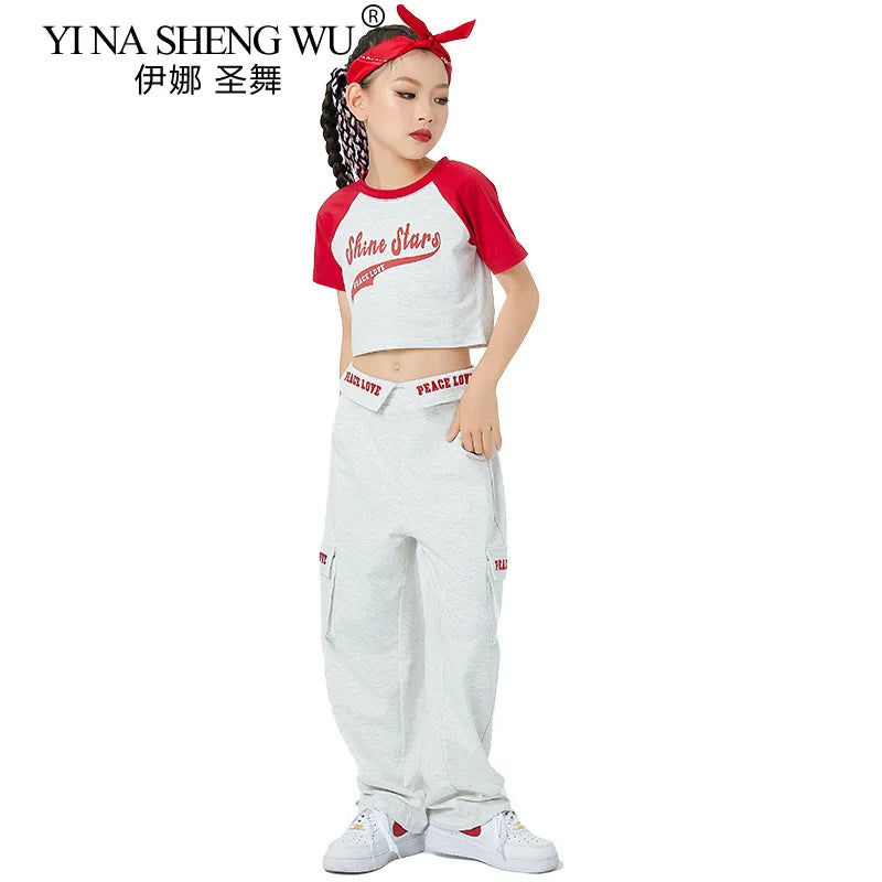 Girls Jazz Dance Clothing, Children's Performance Wear, Trendy Summer Street Dance Outfits for Street Shows, Kids Dance Costumes