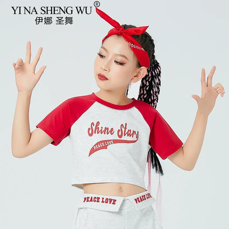 Girls Jazz Dance Clothing, Children's Performance Wear, Trendy Summer Street Dance Outfits for Street Shows, Kids Dance Costumes