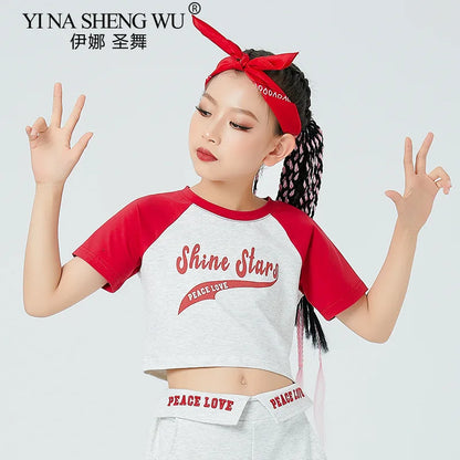 Girls Jazz Dance Clothing, Children's Performance Wear, Trendy Summer Street Dance Outfits for Street Shows, Kids Dance Costumes