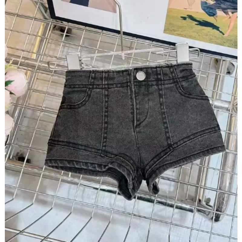 Girls' Summer Clothing Set 2025 New Style Baby Girl Style Internet Red Strap Top Denim Shorts Two Piece Set