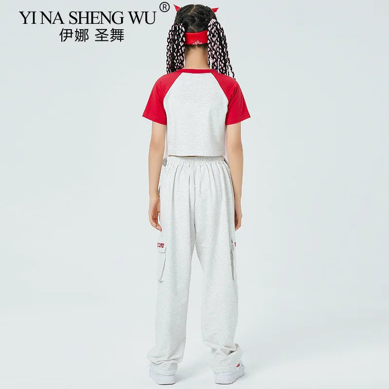 Girls Jazz Dance Clothing, Children's Performance Wear, Trendy Summer Street Dance Outfits for Street Shows, Kids Dance Costumes