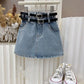 Girl's Clothing Sets 2025 Fashion Ruffled Top Short Sleeved T-shirt+ Baby Kids Denim Half Skirt Two-piece Set with Belt Included