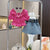 Girl's Clothing Sets 2025 Fashion Ruffled Top Short Sleeved T-shirt+ Baby Kids Denim Half Skirt Two-piece Set with Belt Included