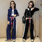 Childrens teenager girls Clothing Set Casual Sportwear Striped Short Top+Wide leg Pant 2pcs Girls Elastic Waist Trousers 4-15