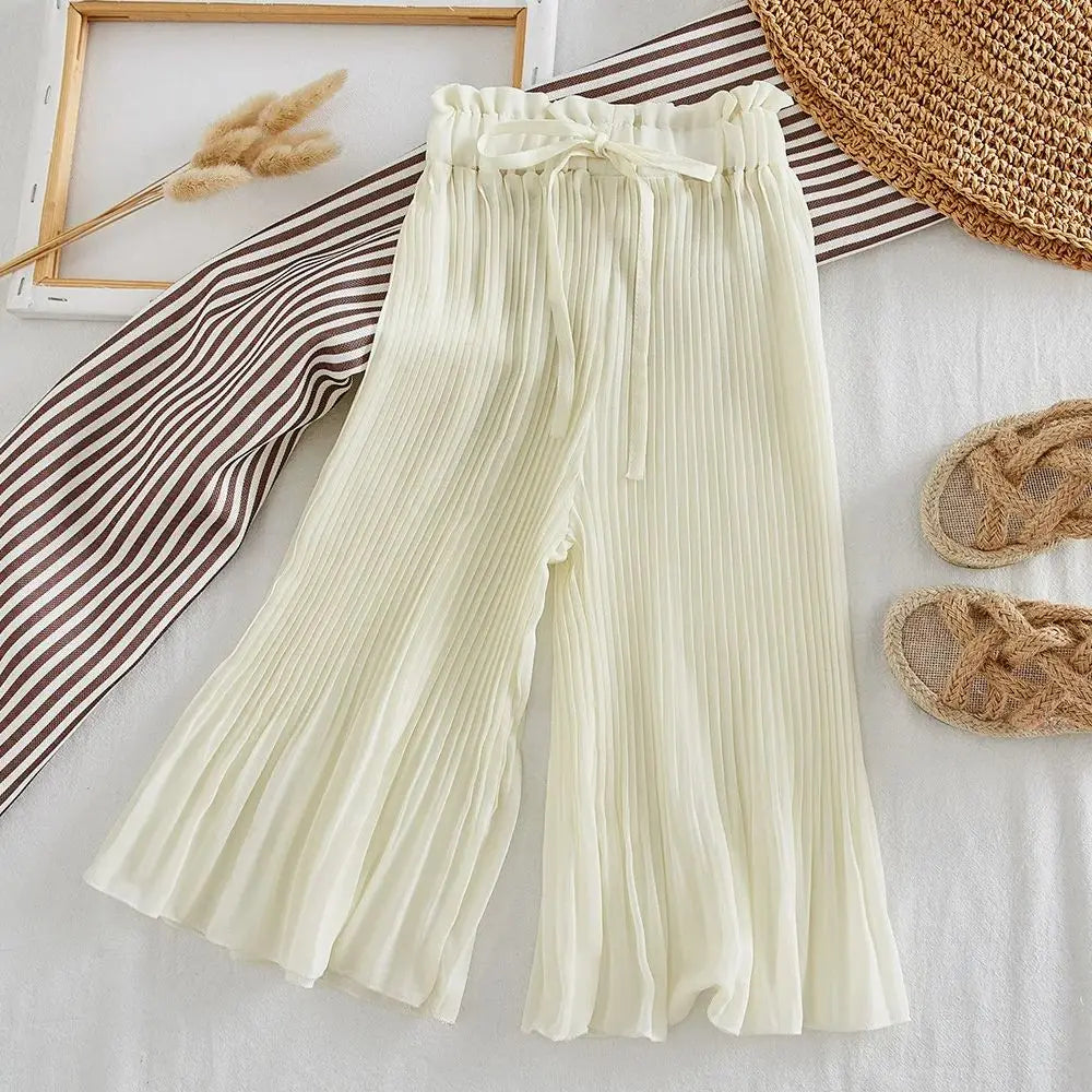 Girl's Clothing Summer 2025 Kids Clothes Suspenders Ruffles Tank Top+Wide Leg Pants 2 Pieces Outfit Set Casual Cute Baby Clothes