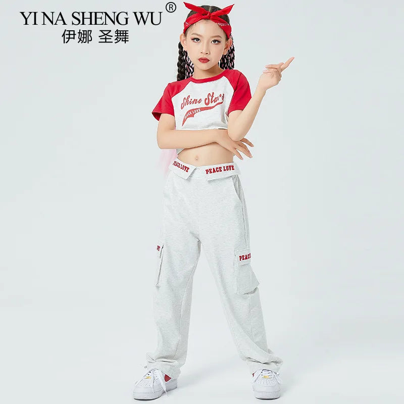 Girls Jazz Dance Clothing, Children's Performance Wear, Trendy Summer Street Dance Outfits for Street Shows, Kids Dance Costumes