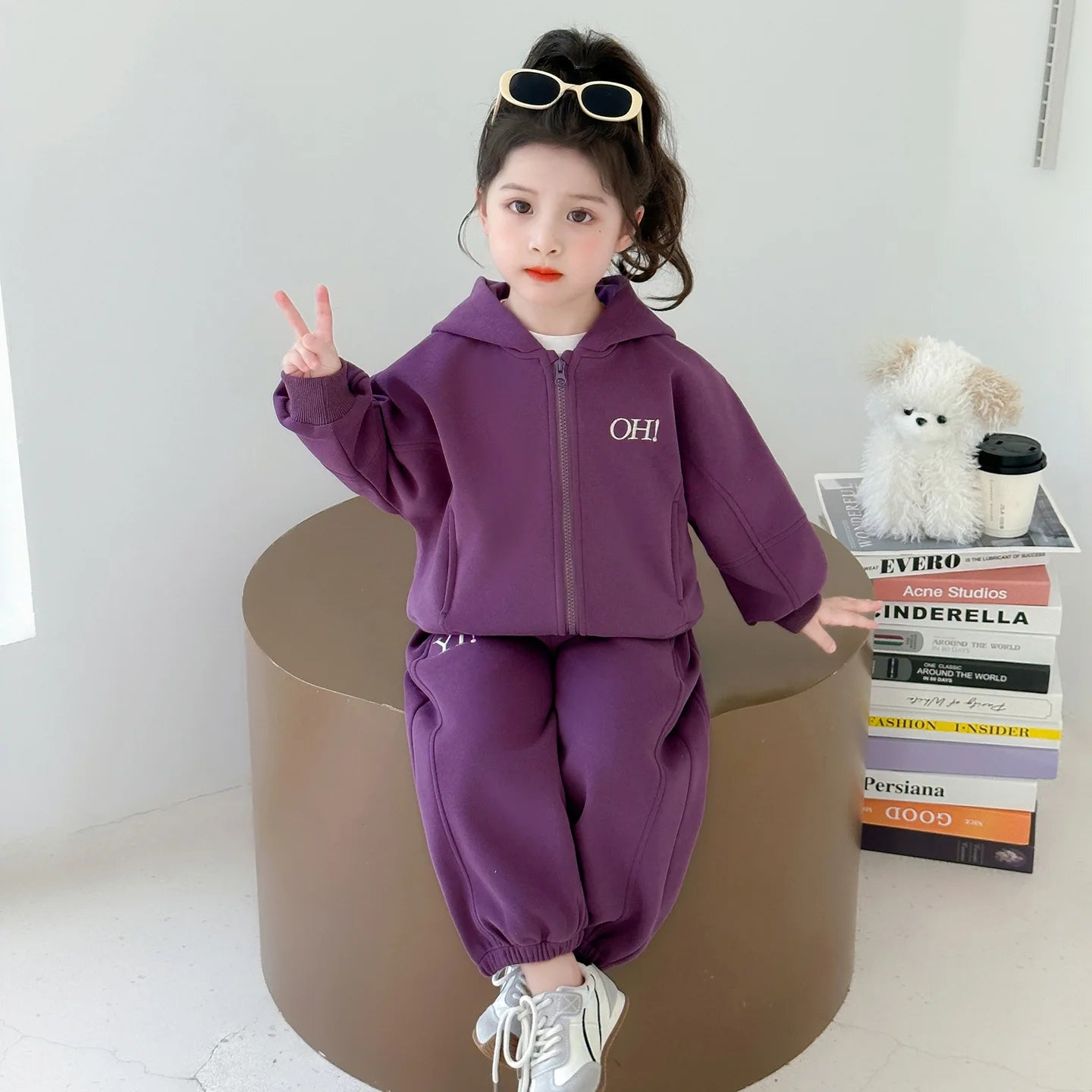 Girls Suit 2025 Autumn New Children's Clothing Korean Style Girl Baby Bright Color Hoodie Sports Two Piece Leisure Daily Sweet