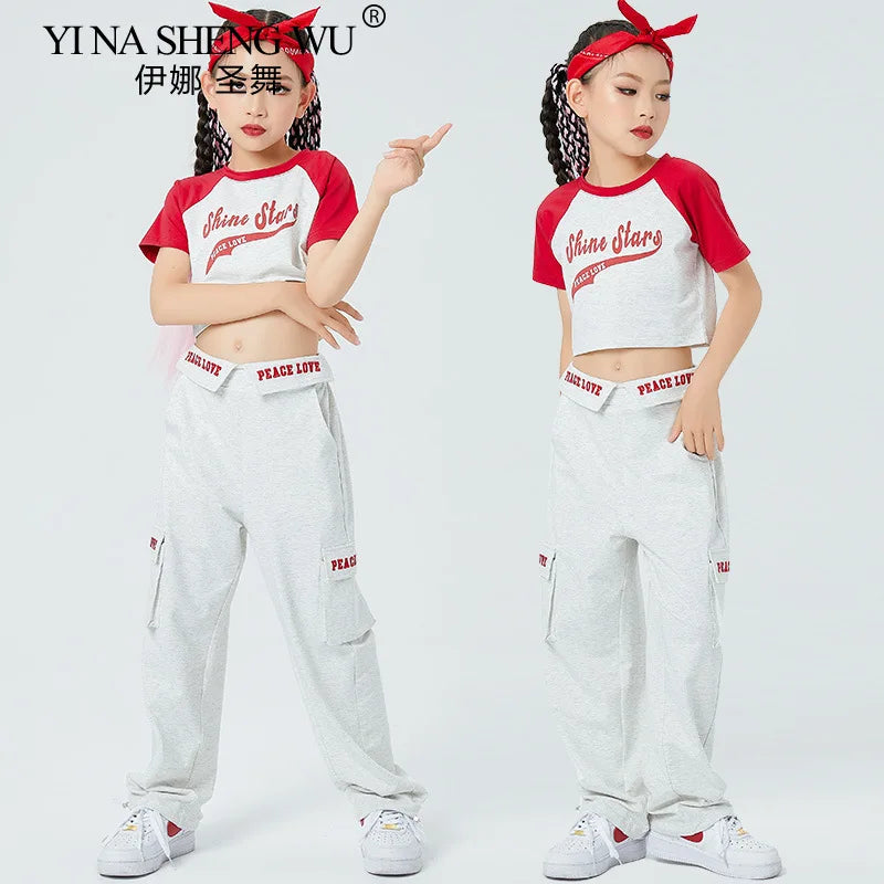 Girls Jazz Dance Clothing, Children's Performance Wear, Trendy Summer Street Dance Outfits for Street Shows, Kids Dance Costumes