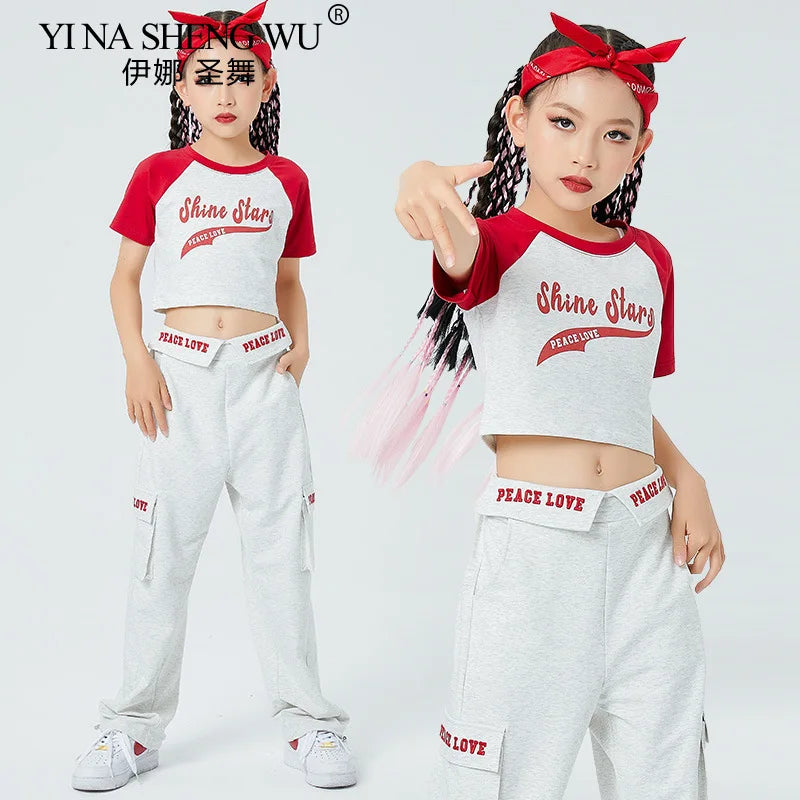 Girls Jazz Dance Clothing, Children's Performance Wear, Trendy Summer Street Dance Outfits for Street Shows, Kids Dance Costumes