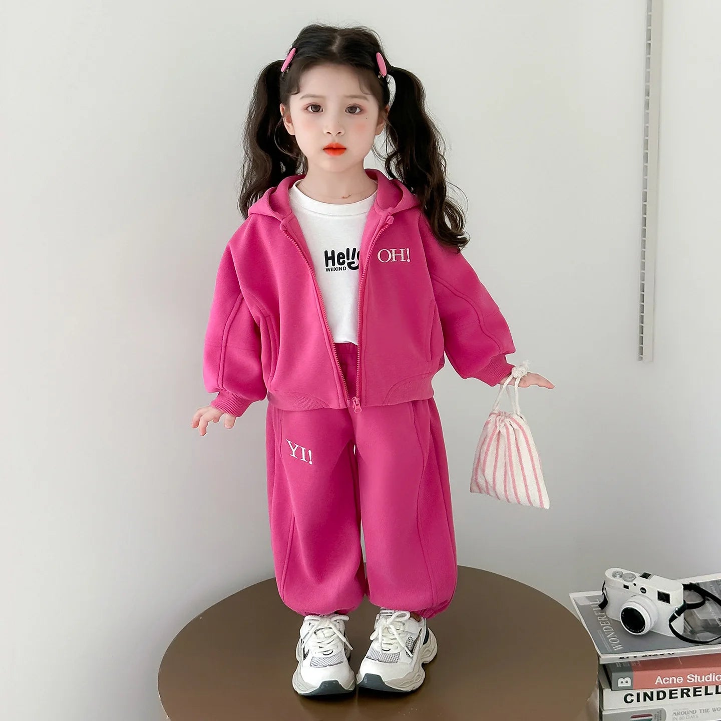 Girls Suit 2025 Autumn New Children's Clothing Korean Style Girl Baby Bright Color Hoodie Sports Two Piece Leisure Daily Sweet