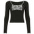 Contrast-color Lace-panel Long-sleeve Crew-neck Slim-fit T-shirt